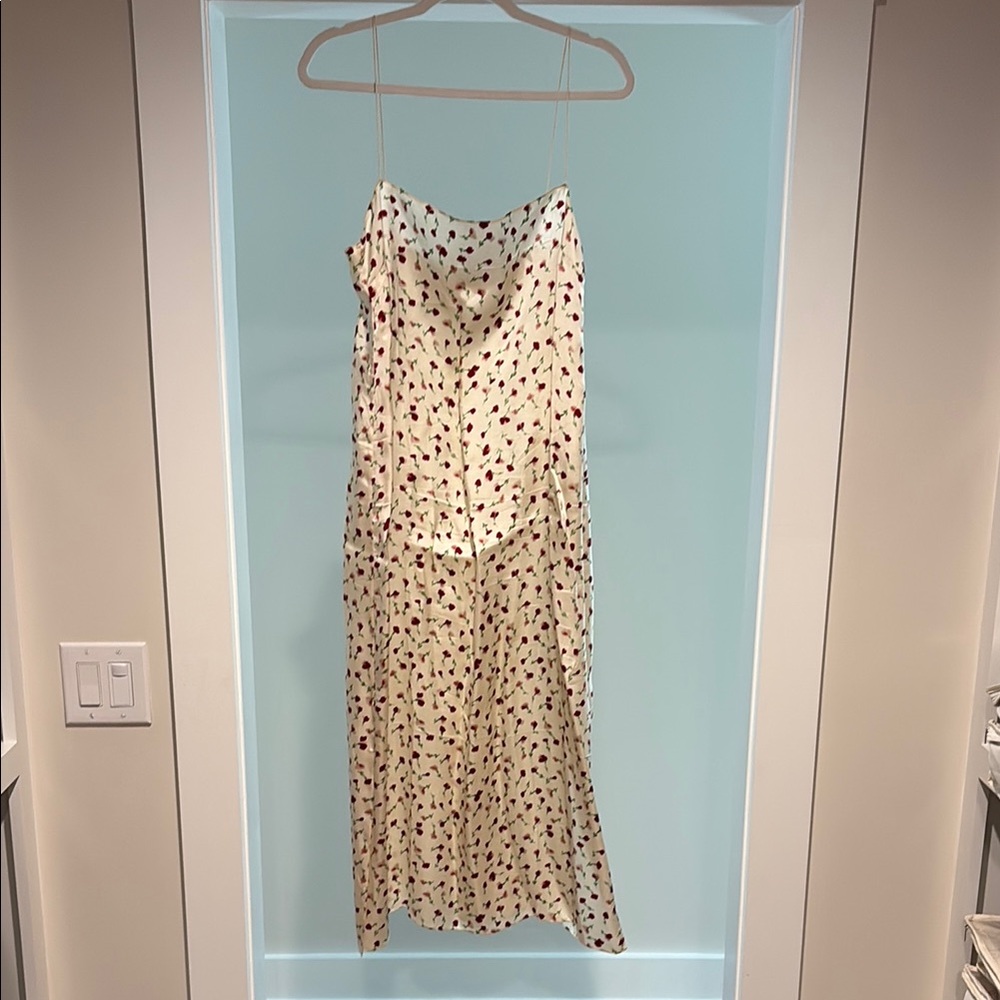 KHAITE Cream Slip Dress with Red Floral Print - Picture 4 of 10